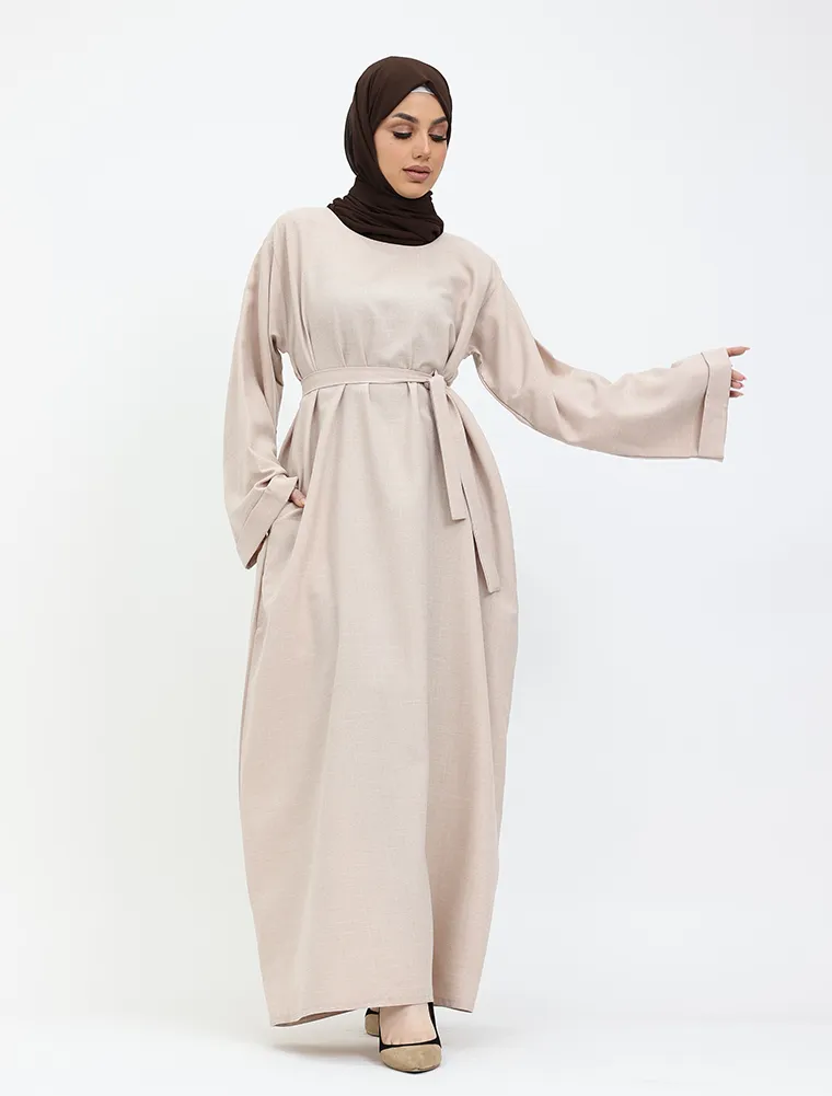 Beige Linen Abaya